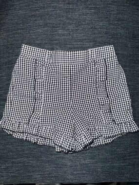 Takara Black and White Gingham High-Waist Ruffle Shorts